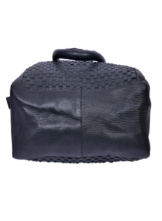 Celtic Genuine Leather Tote Bag Black with Woven Front, Zip Closure & Dual Carry Handles - Image 4
